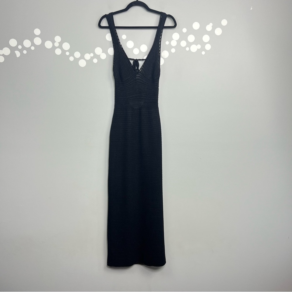 Torn by Ronny Kobo Madi Black Crochet Knit Maxi Dress Open Back Size M